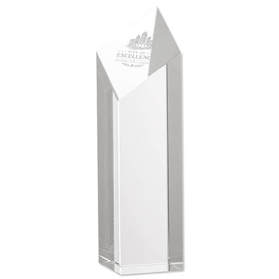 Laser Engraved 9.5" Glass Diamond Pillar Award in Clear