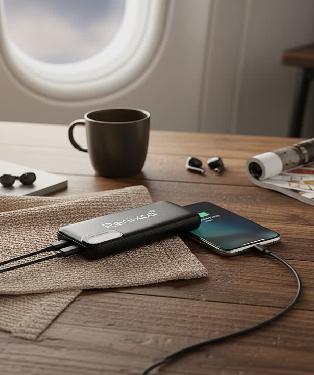 10,000 mAh Power Bank with Built-In Cables