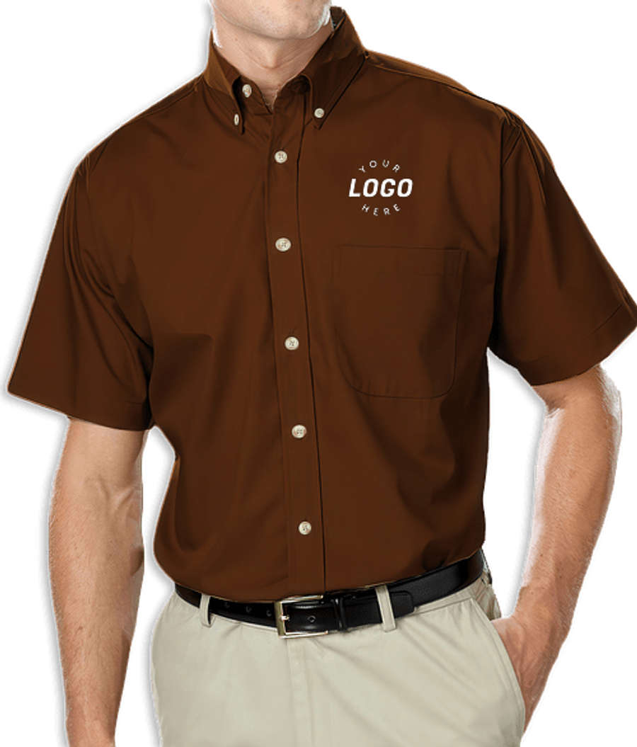 Blue Generation Superblend Poplin Short Sleeve Dress Shirt - Printed in Chocolate