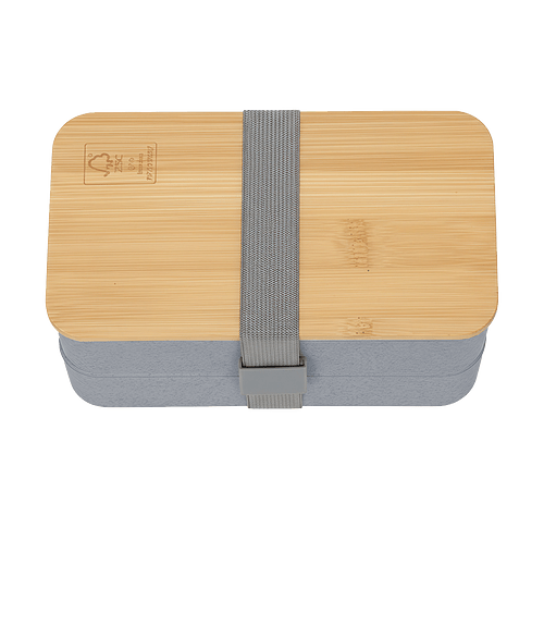 Double Decker Lunch Box with FSC Bamboo Lid & Utensils in Gray/Bamboo