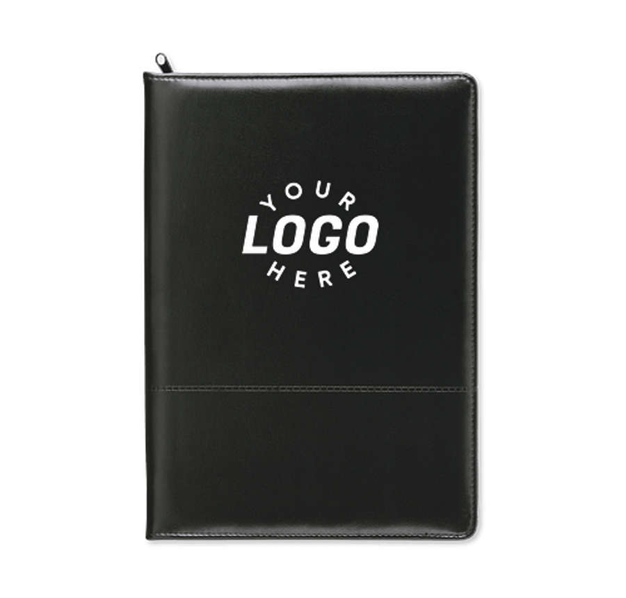 Debossed Script Zippered Padfolio in Black