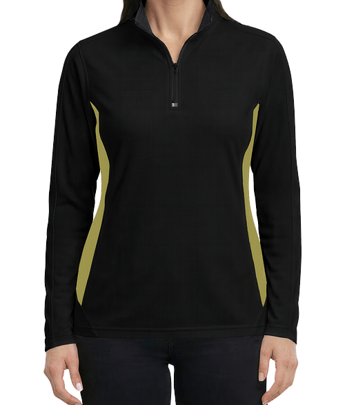 Blue Generation Women’s UPF 30 Colorblock Performance Quarter Zip Pullover in Black / Vegas Gold