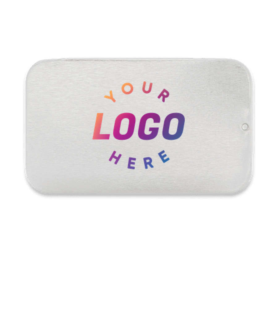 Full Color Sugar Free Mini Mints Slide Tin in Silver