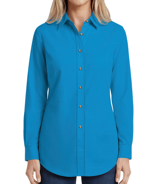 Blue Generation Women's Scotchgard Long Sleeve Dress Shirt - Printed in Turquoise