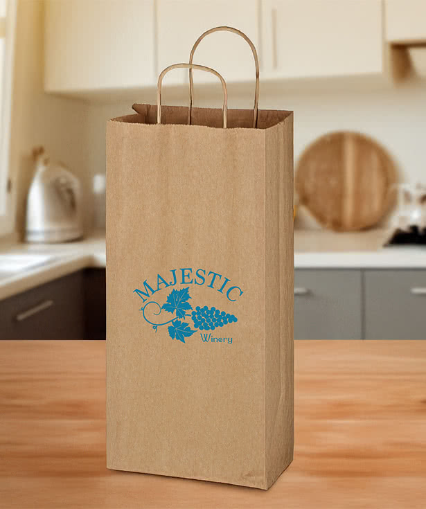 Full Color Medium Brown Kraft Paper Wine Bag