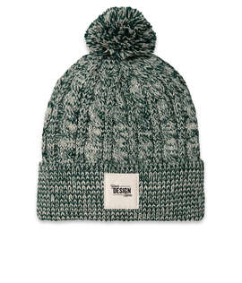 Ahead Aspen Pom Pom Beanie with Ivory Square Patch - Color: University Hunter Green / Ivory