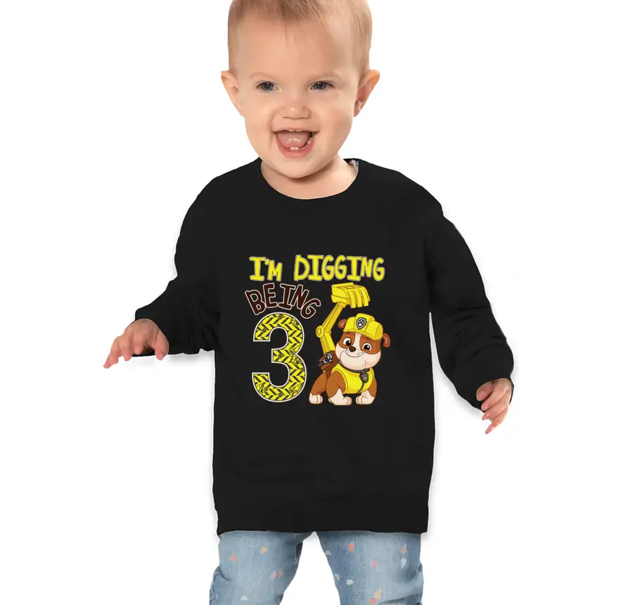Paw Patrol - Birthday Rubble - 3rd Birthday - Rabbit Skins Toddler Fleece Crewneck Sweatshirt