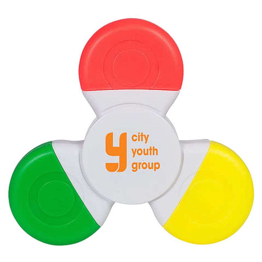 Promospinner Tri-Highlighter & Fidget Spinner in WHITE
