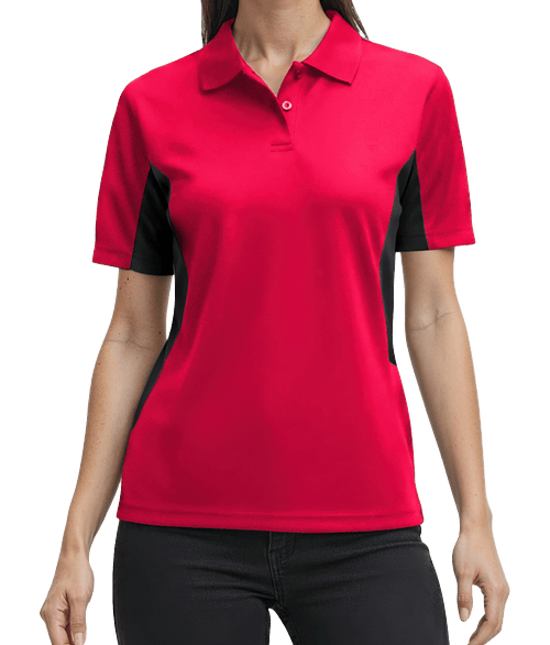 Blue Generation Women's BLU-X-DRI Colorblock Performance Polo - Printed in Red / Black