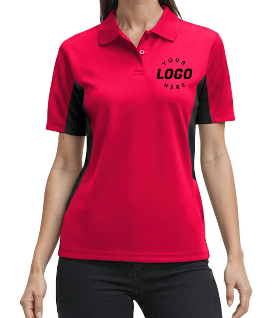 Blue Generation Women's BLU-X-DRI Colorblock Performance Polo - Printed in Red / Black