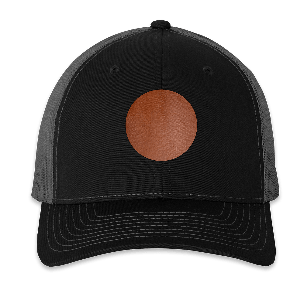 Richardson Snapback Trucker Hat - Circle Faux Leather Patch - Laser Engraved-default