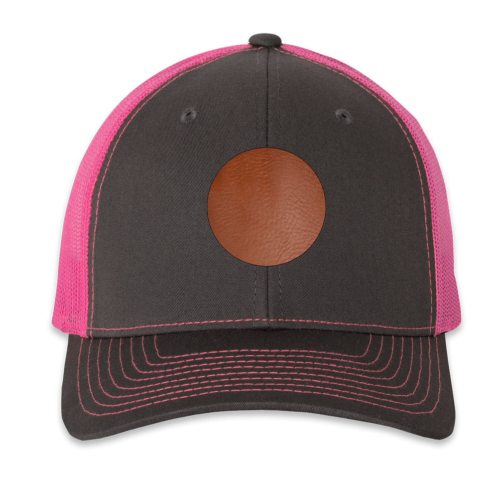 Richardson Snapback Trucker Hat - Circle Faux Leather Patch - Laser Engraved-default