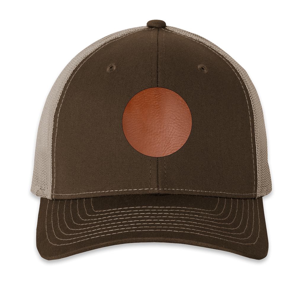 Richardson Snapback Trucker Hat - Circle Faux Leather Patch - Laser Engraved-default