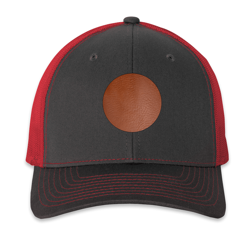 Richardson Snapback Trucker Hat - Circle Faux Leather Patch - Laser Engraved-default