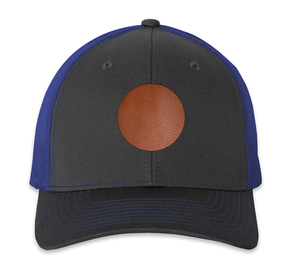 Richardson Snapback Trucker Hat - Circle Faux Leather Patch - Laser Engraved-default