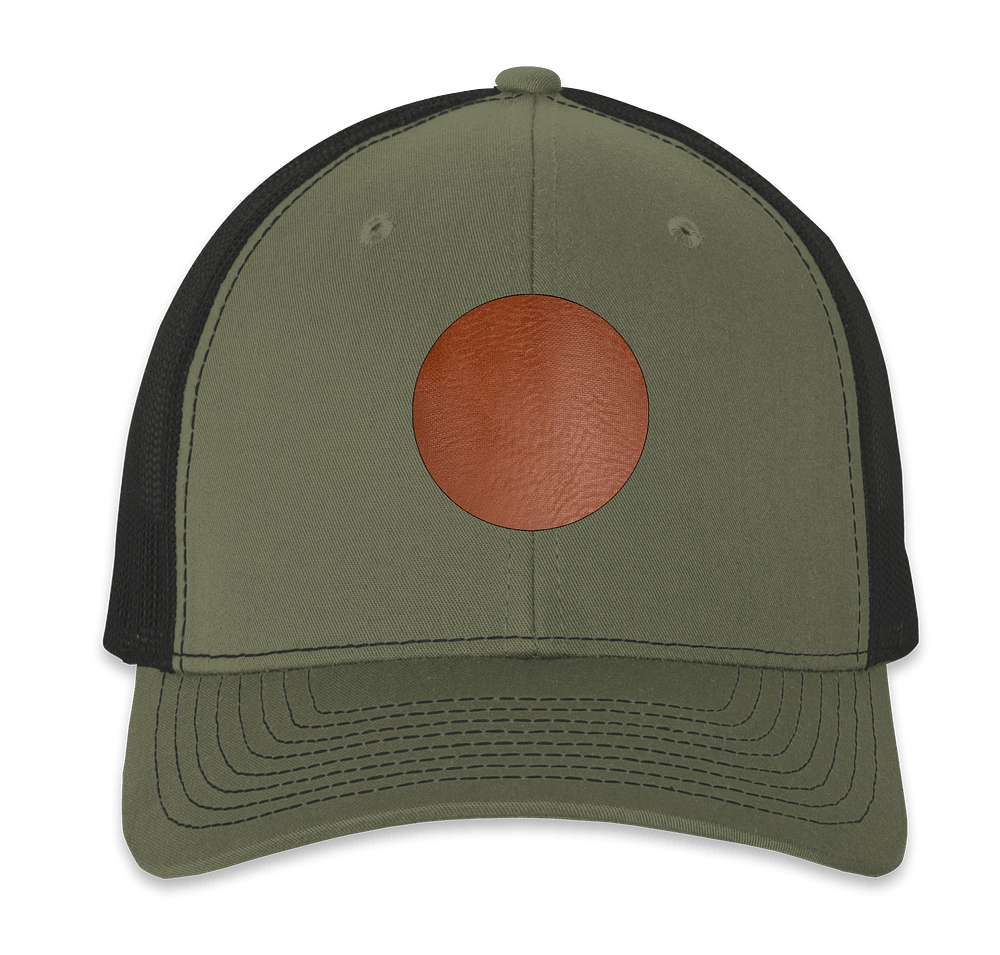 Richardson Snapback Trucker Hat - Circle Faux Leather Patch - Laser Engraved-default