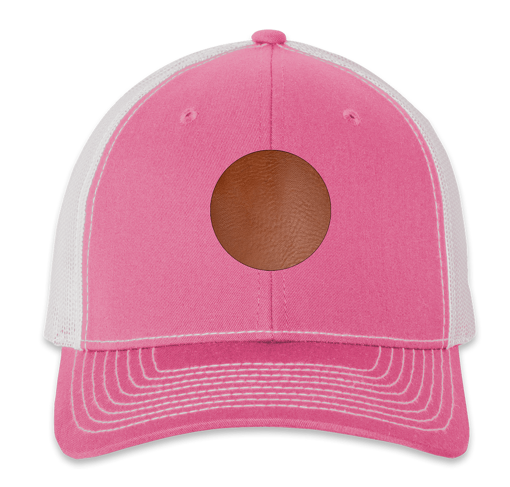 Richardson Snapback Trucker Hat - Circle Faux Leather Patch - Laser Engraved-default