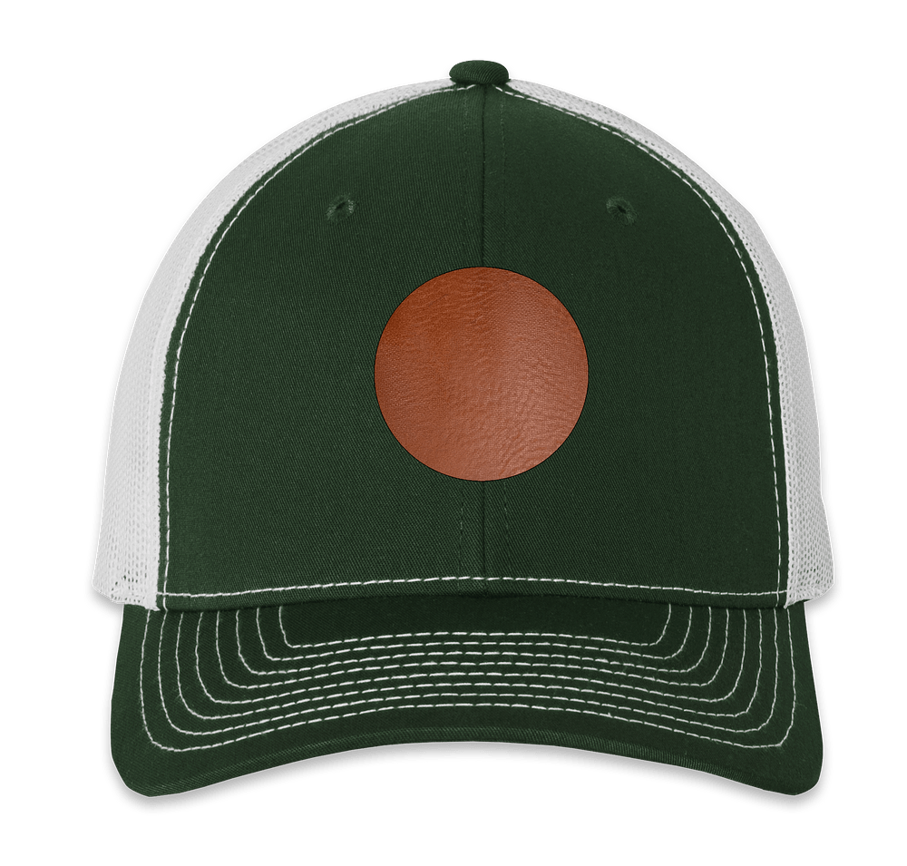 Richardson Snapback Trucker Hat - Circle Faux Leather Patch - Laser Engraved-default
