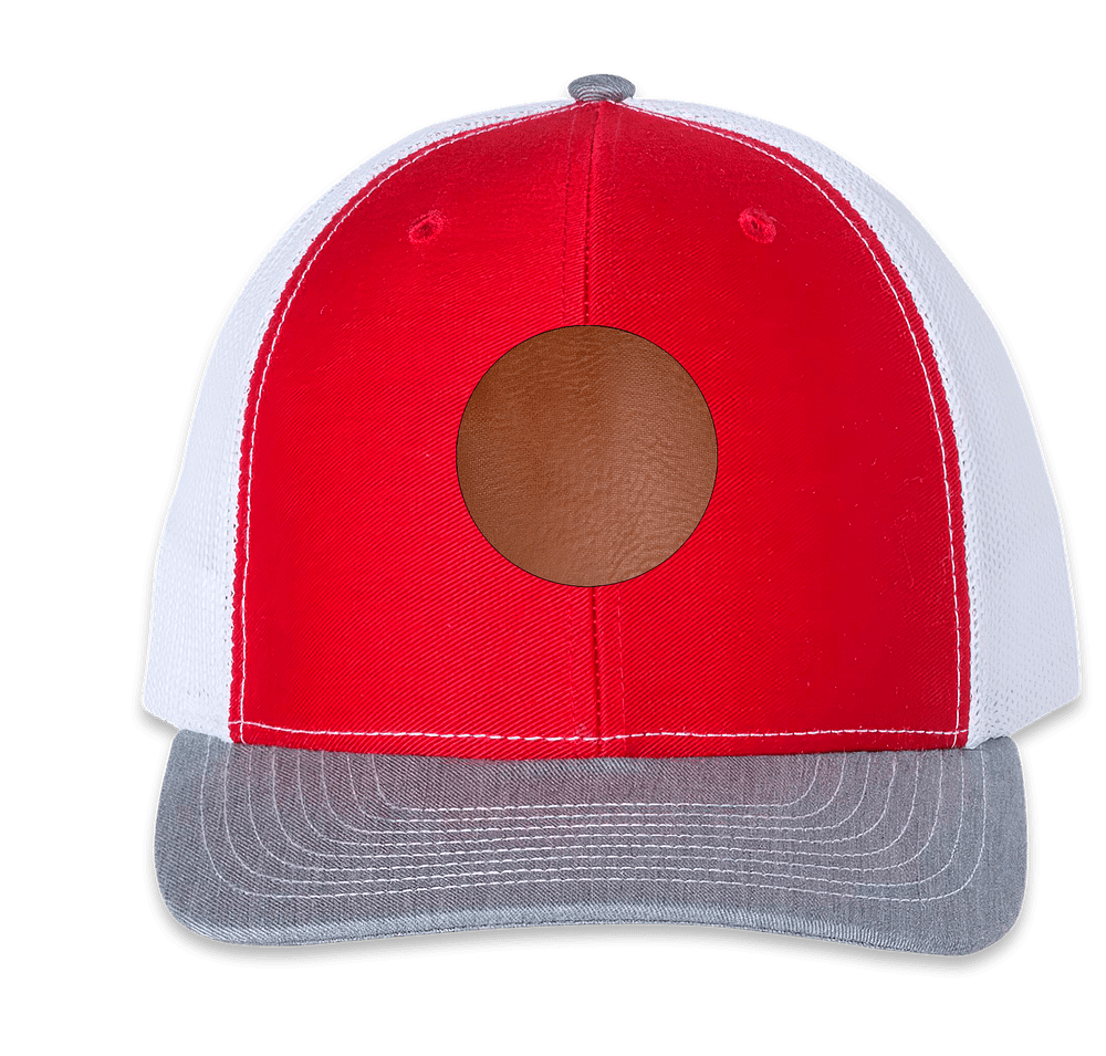 Richardson Snapback Trucker Hat - Circle Faux Leather Patch - Laser Engraved-default