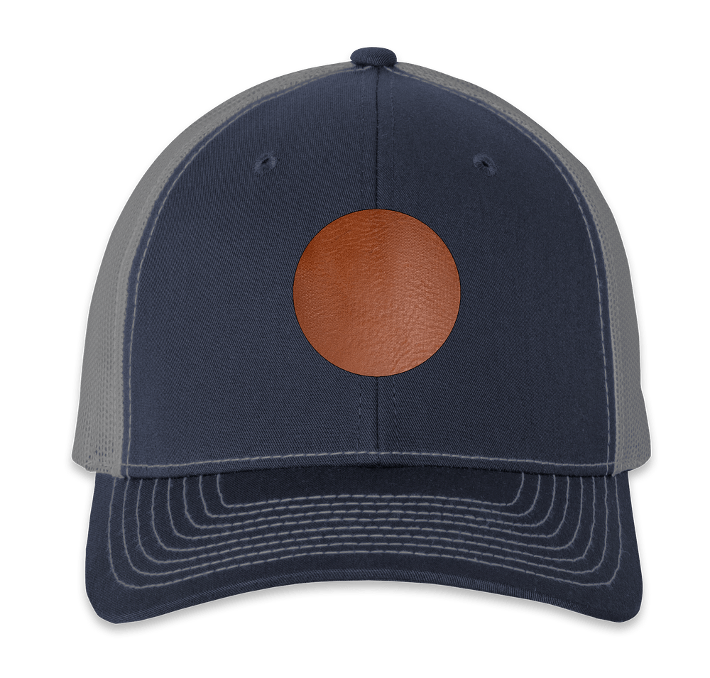 Richardson Snapback Trucker Hat - Circle Faux Leather Patch - Laser Engraved-default