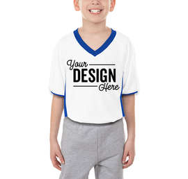 Augusta Youth Cutter+ UPF 50 V-Neck Jersey - Color: White / Royal