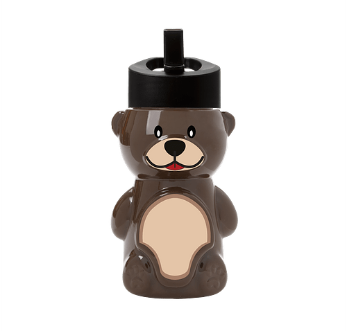 20 oz. Cubbie Bear Water Bottle with Flip-Straw Lid in Brown With Black Lid