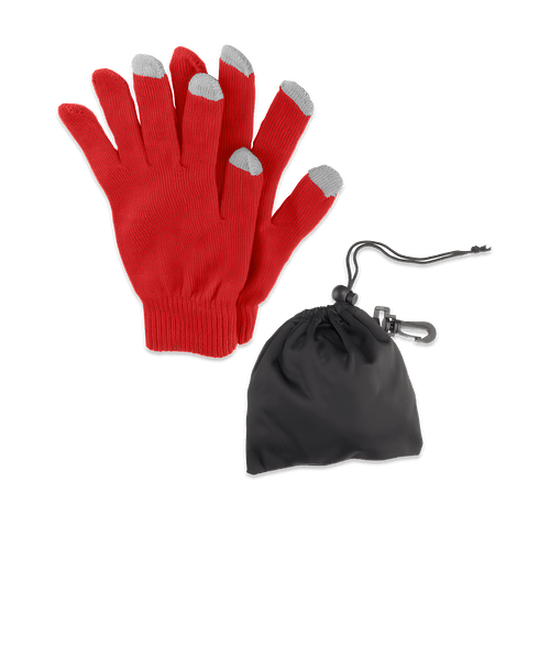 Touch Screen Gloves with Pouch in Red / Gray