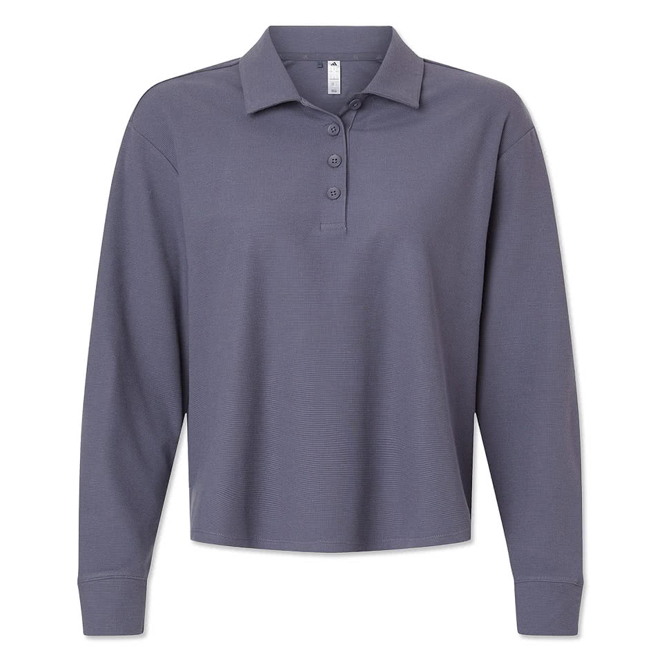 Adidas Women's Beyond Micro Waffle Long Sleeve Polo - Embroidered