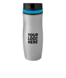Full Color 14 oz. Persona Wave Trail Vacuum Insulated Tumbler - Color: Gray / Cyan Blue