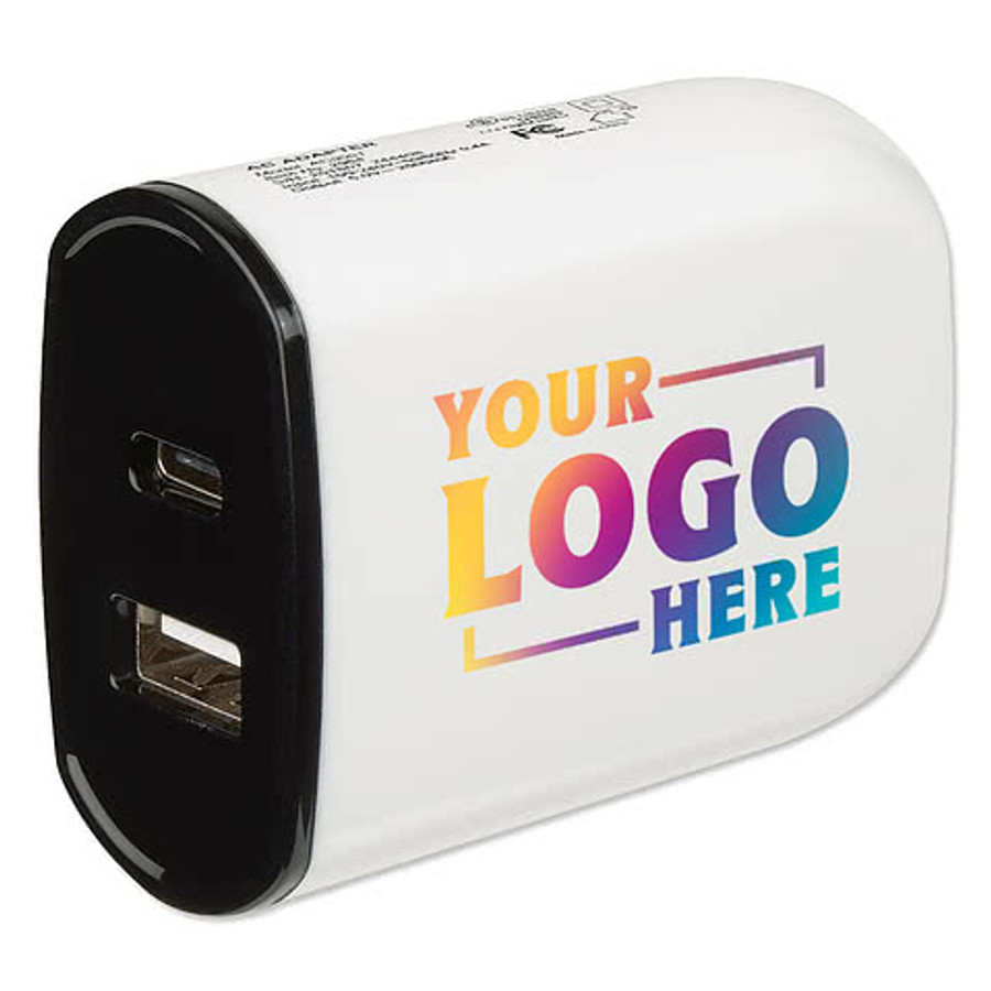 Full Color Compact 2-in-1 Wall Charger in White / White