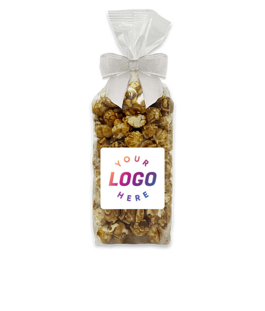 Full Color Champagne Caramel Crunch Popcorn Gift Bag in Sheer Silver