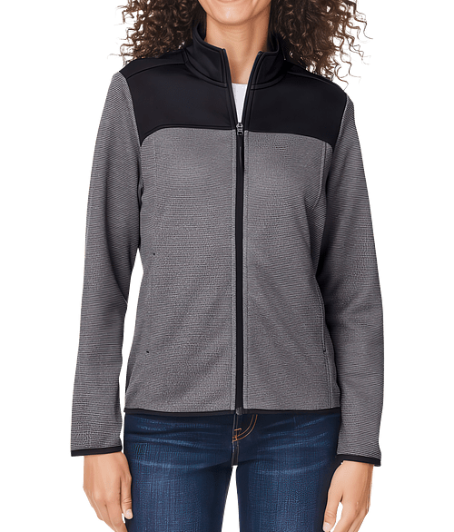 Core 365 Women's Venture Heathered Stripe Hybrid Performance Full Zip Jacket in Black/White