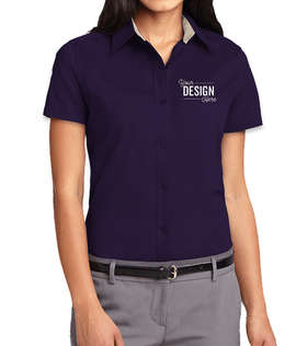 Port Authority Women's Short Sleeve Easy Care Shirt - Color: Purple/Light Stone
