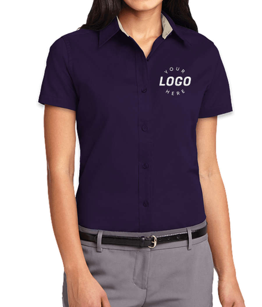 Port Authority Women's Short Sleeve Easy Care Shirt in Purple/Light Stone