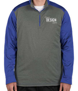 Ultra Club Lightweight Colorblock Quarter Zip Performance Pullover - Color: Grey Heather / Kyanos Blue