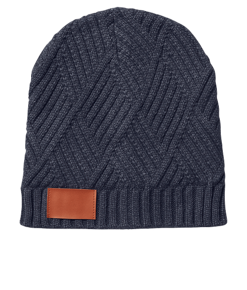 Leeman Trellis Knit Rectangle Patch Beanie - Debossed in HEATHER NAVY