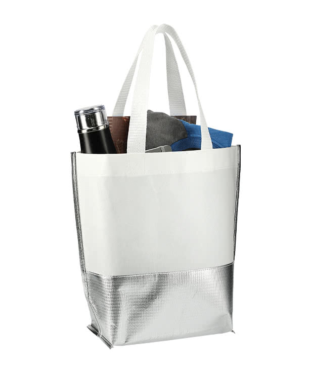 Large Laminated Metallic Bottom Tote Bag