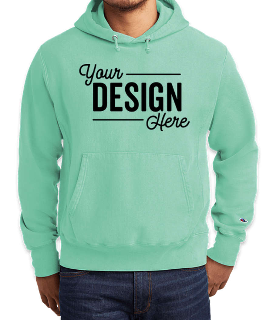 Champion Heavyweight Reverse Weave Garment Dyed Pullover Hoodie in Pale Seafoam