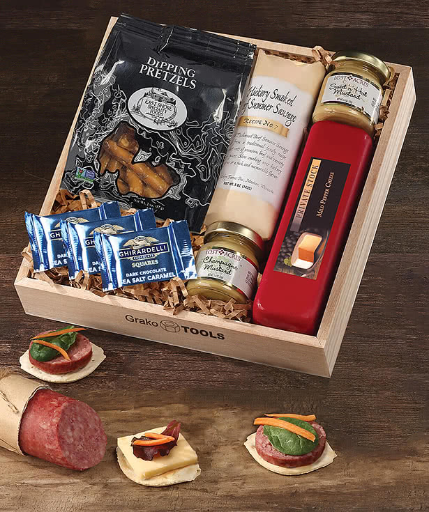 Laser Engraved Maple Ridge Farms Savory Sampler in Wooden Tray