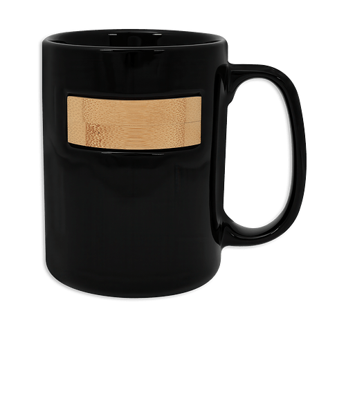 Laser Engraved 15 oz. Peek-A-Bamboo Stoneware Mug in Black
