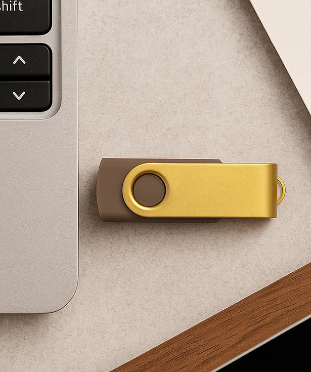 Full Color Gold Matte Swivel USB Flash Drive 32GB