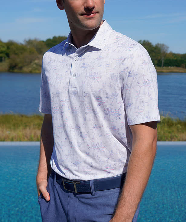 Greg Norman Crosshatch Palm UPF 50 Performance Polo - Embroidered