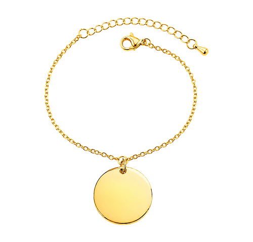 Laser Engraved Thin Chain Small Circle Bracelet in Gold