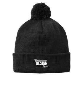 Sport-Tek Solid Pom Pom Beanie - Color: Black
