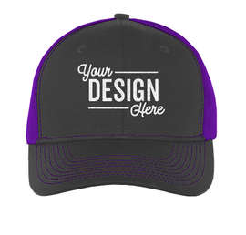 Port Authority Snapback Trucker Hat - Color: Grey Steel / Purple