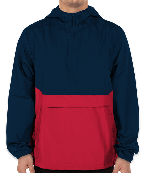 Holloway Packable Hooded Half Zip Pullover in Navy / Scarlet