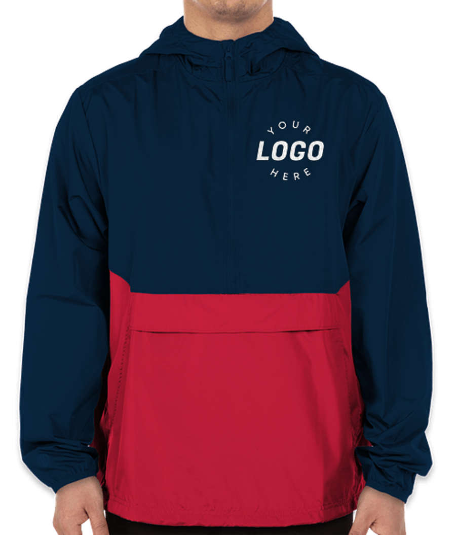 Holloway Packable Hooded Half Zip Pullover in Navy / Scarlet