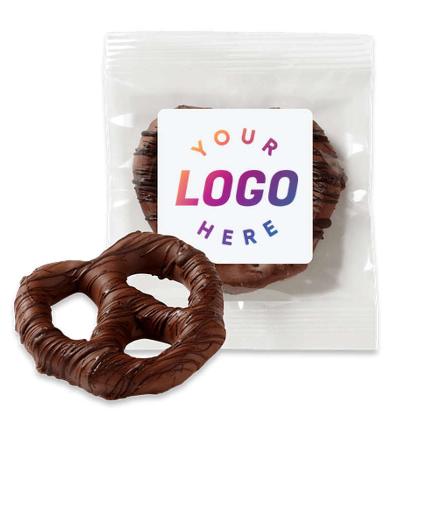 Full Color Chocolate Covered Pretzel Knot in Dark Chocolate Drizzle