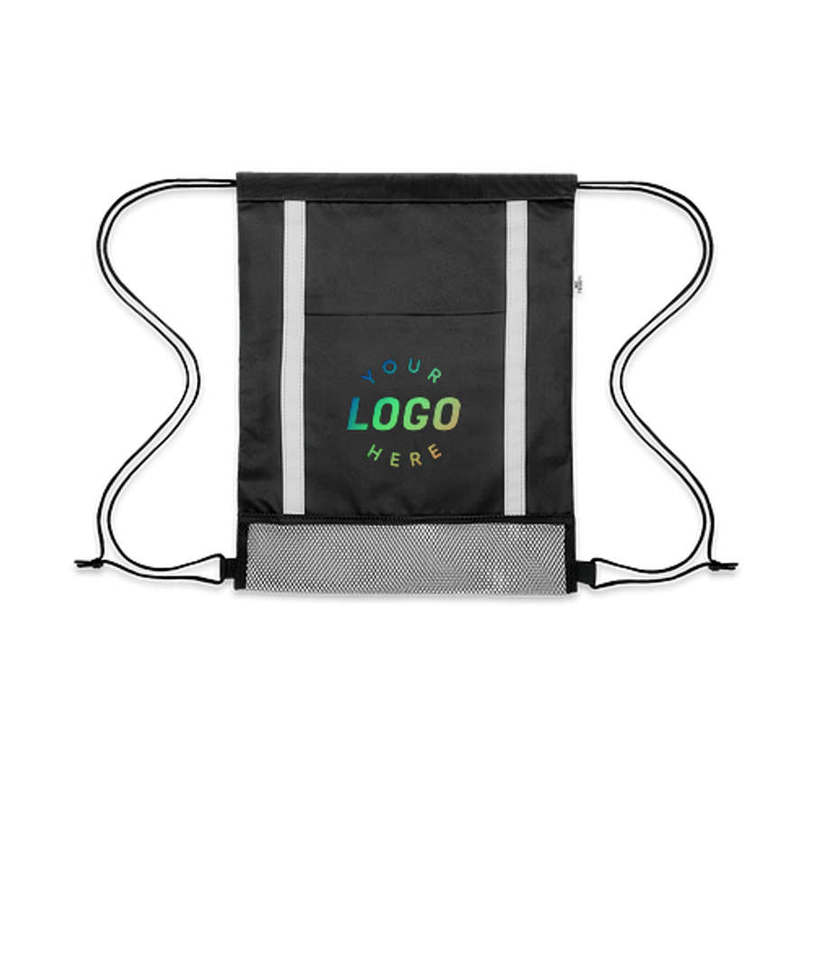 Game Time Recycled Reflective Drawstring Bag in BLACK