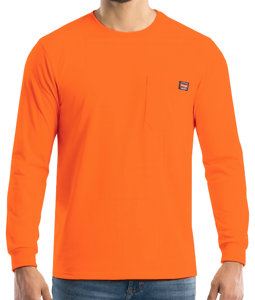 Wrangler Workwear Heavyweight Long Sleeve Pocket T-shirt - Printed in Orange
